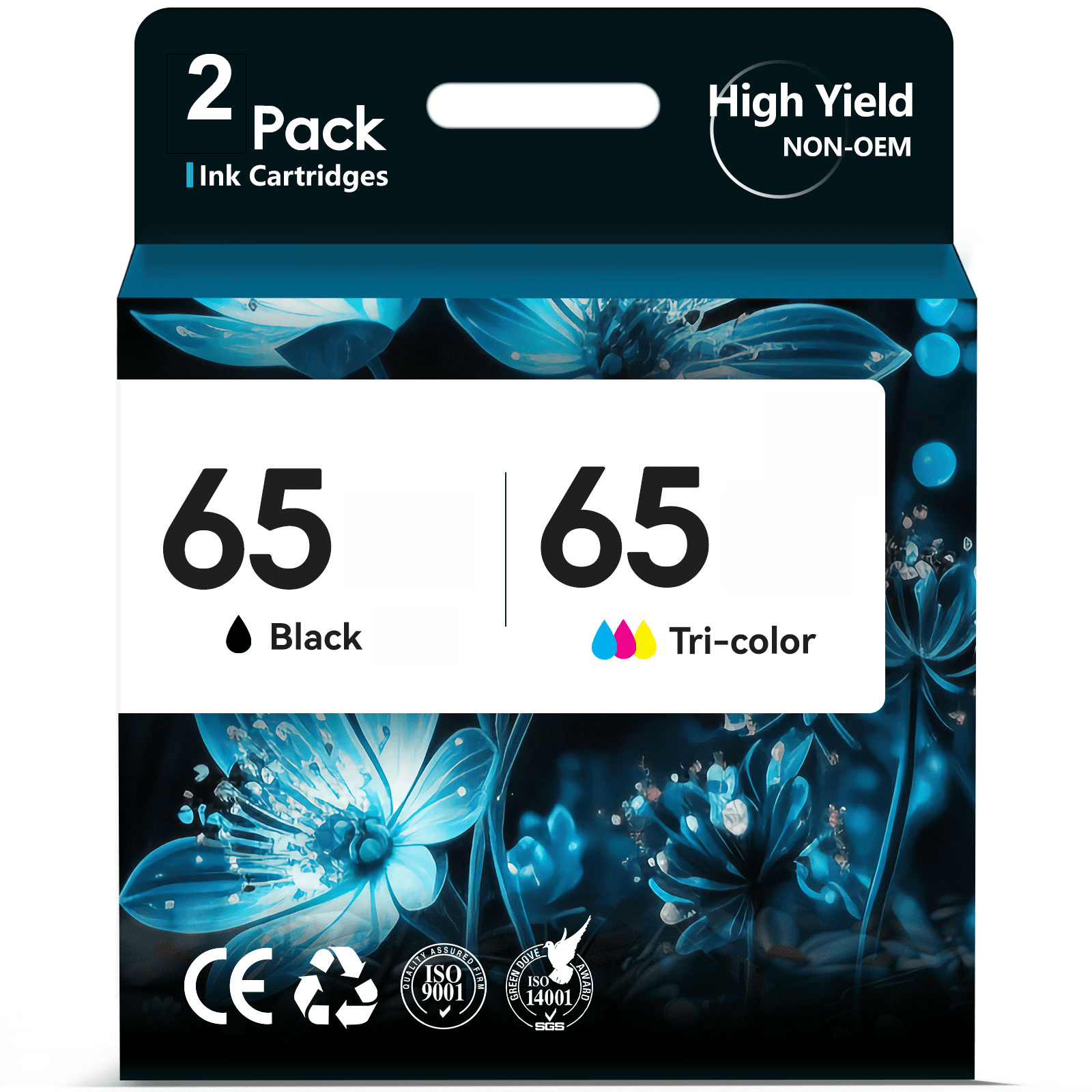 65 Ink Cartridges Black &Tri-Color Compatible for HP 65 Ink Cartridges for Printer Ink 65 Works with HP Ink 65  Envy 5055 5052, 5000,DeskJet 3755 2600 Printer (2-Pack)