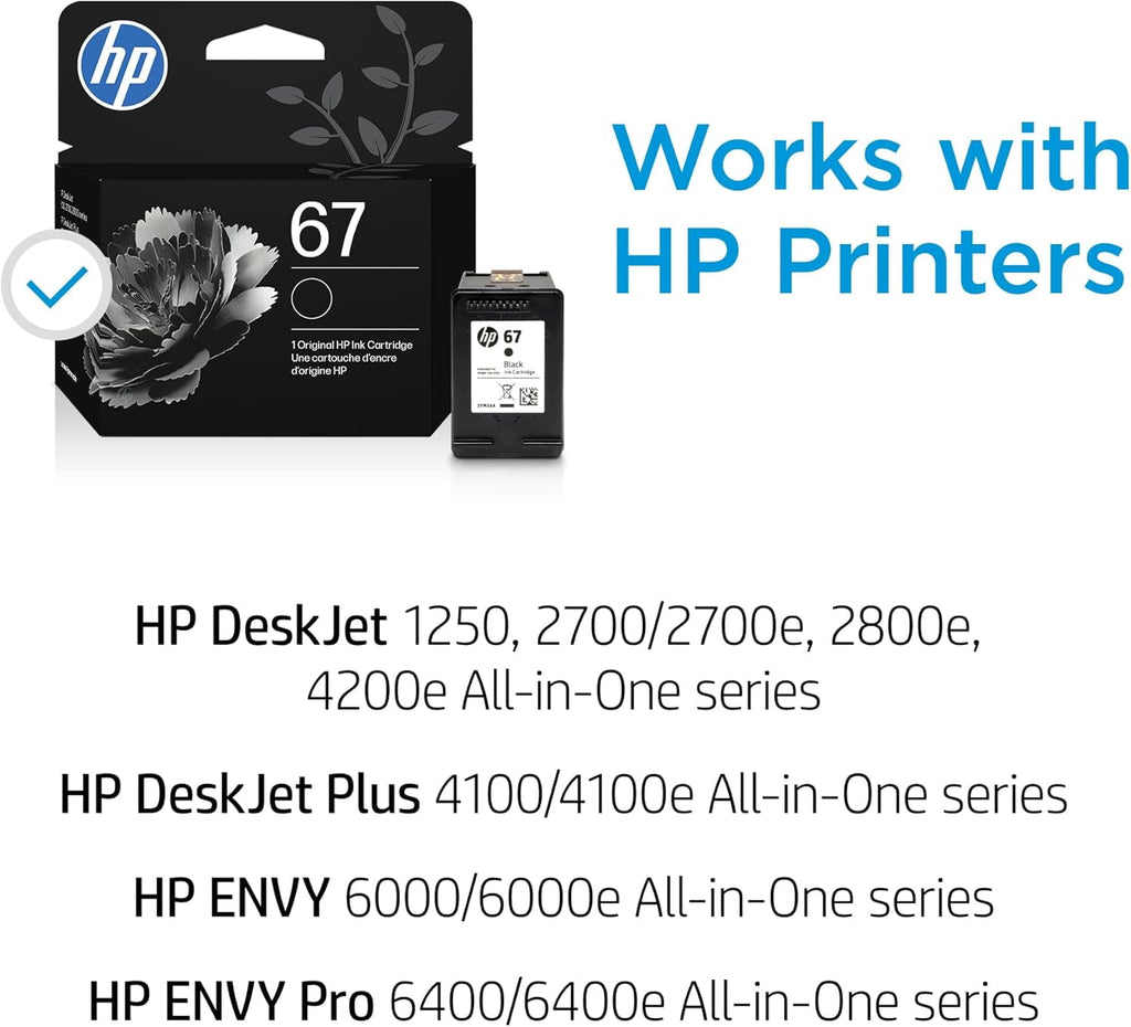 67 Ink Cartridge | Works with DeskJet 1255, 2700, 4100 and Envy 6000, 6400 Series, Eligible for Instant Ink, 3YM56AN Packaging May Vary